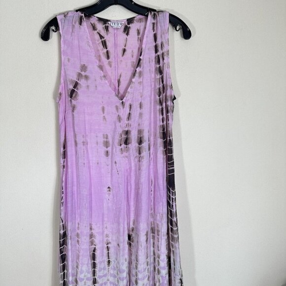 CITRON Santa Monica Colorful Tie Dye Maxi Tank Dress V-neck Purple Hanky hem M - Picture 2 of 4